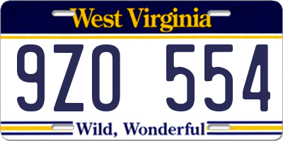 WV license plate 9ZO554