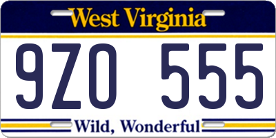 WV license plate 9ZO555