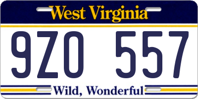 WV license plate 9ZO557
