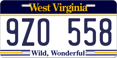 WV license plate 9ZO558