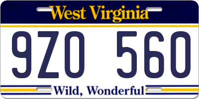WV license plate 9ZO560