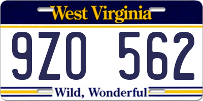 WV license plate 9ZO562