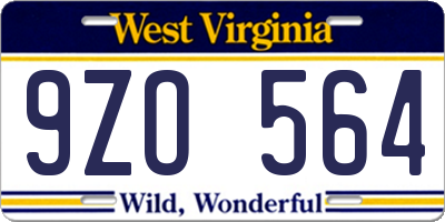 WV license plate 9ZO564