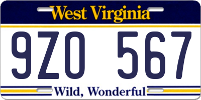 WV license plate 9ZO567