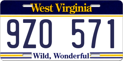 WV license plate 9ZO571