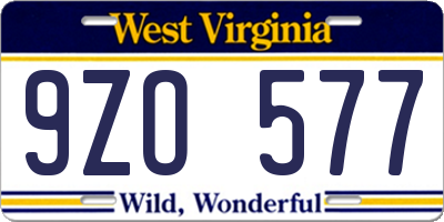 WV license plate 9ZO577
