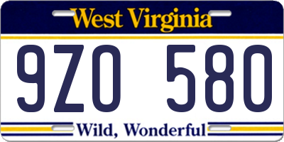 WV license plate 9ZO580