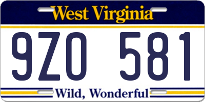 WV license plate 9ZO581