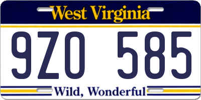 WV license plate 9ZO585