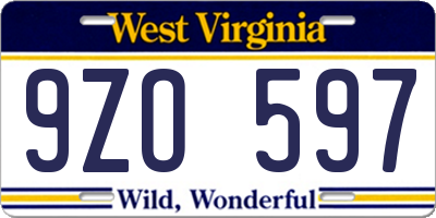 WV license plate 9ZO597