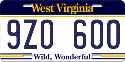 WV license plate 9ZO600
