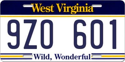 WV license plate 9ZO601