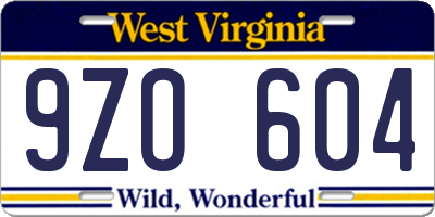 WV license plate 9ZO604