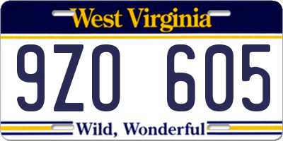 WV license plate 9ZO605