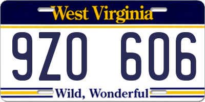 WV license plate 9ZO606