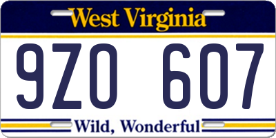 WV license plate 9ZO607
