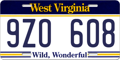WV license plate 9ZO608