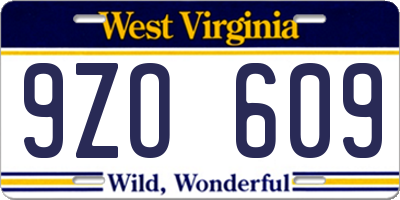 WV license plate 9ZO609