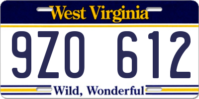 WV license plate 9ZO612