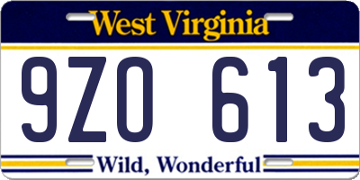 WV license plate 9ZO613