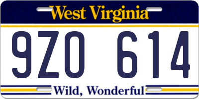 WV license plate 9ZO614