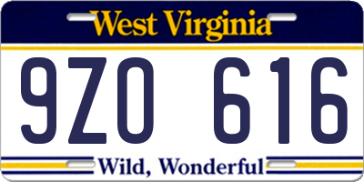 WV license plate 9ZO616