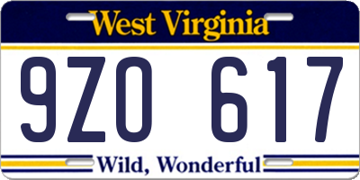 WV license plate 9ZO617