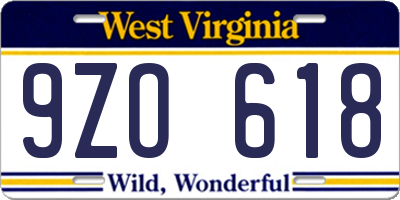 WV license plate 9ZO618
