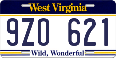 WV license plate 9ZO621