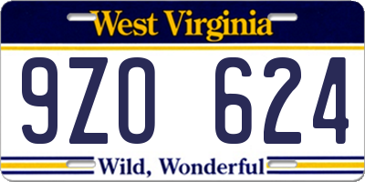 WV license plate 9ZO624