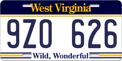 WV license plate 9ZO626
