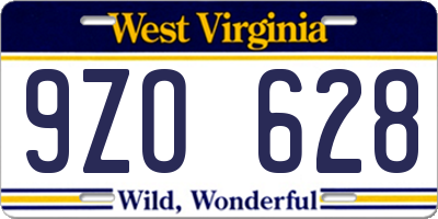 WV license plate 9ZO628
