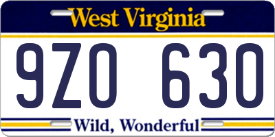 WV license plate 9ZO630