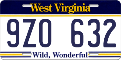 WV license plate 9ZO632