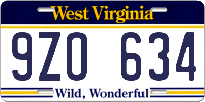 WV license plate 9ZO634