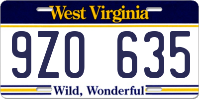 WV license plate 9ZO635