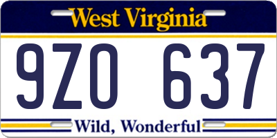 WV license plate 9ZO637