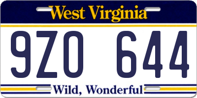 WV license plate 9ZO644