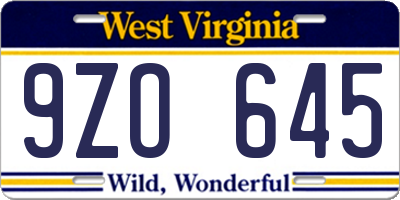 WV license plate 9ZO645