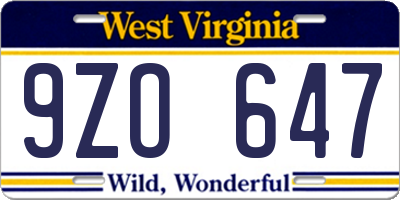 WV license plate 9ZO647