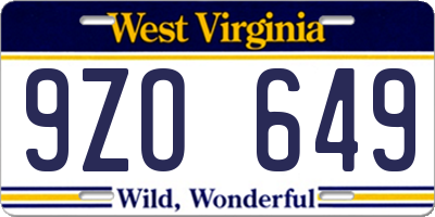 WV license plate 9ZO649