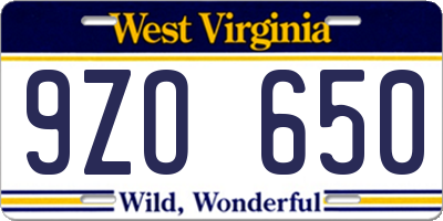 WV license plate 9ZO650