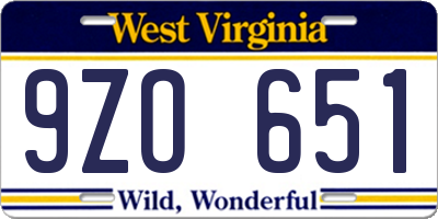 WV license plate 9ZO651
