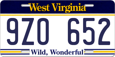 WV license plate 9ZO652