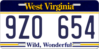 WV license plate 9ZO654