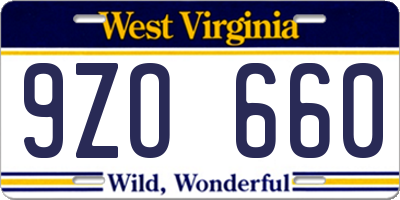 WV license plate 9ZO660