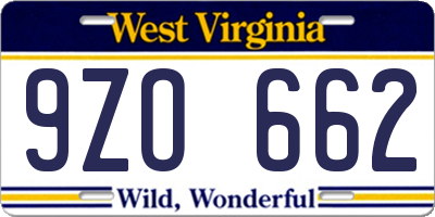 WV license plate 9ZO662