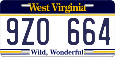 WV license plate 9ZO664