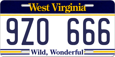WV license plate 9ZO666