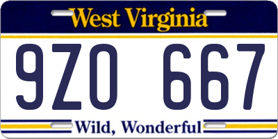 WV license plate 9ZO667
